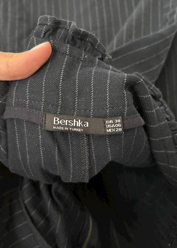 38 Beden Kadın lacivert Çizgili Pilili Pantolon