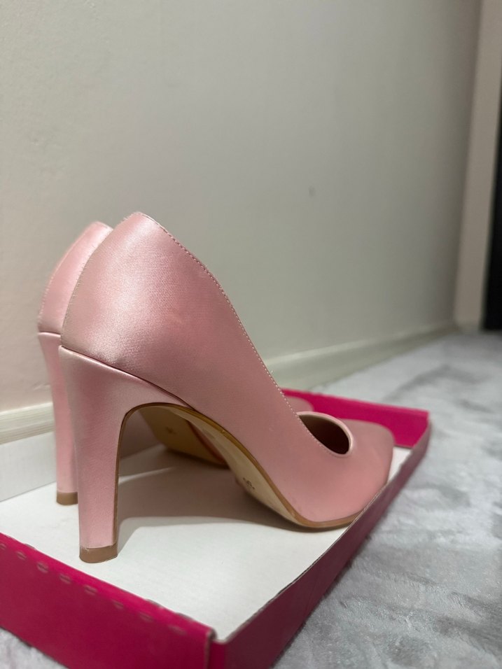 Pembe Saten Yüksek Topuklu Kadın Stiletto - Görsel 3