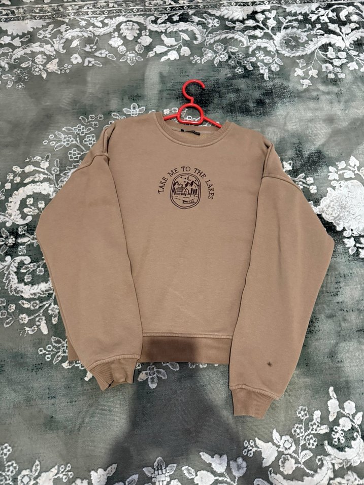 Bej Baskılı Kadın Sweatshirt - Görsel 2