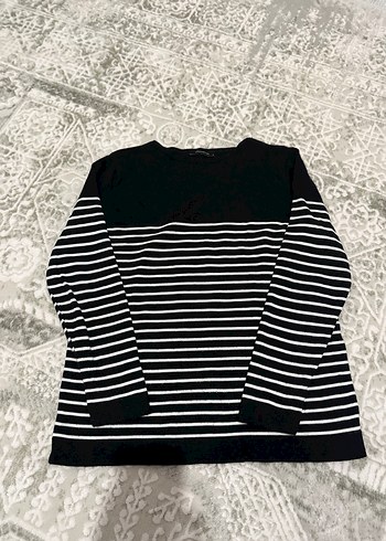 Kadın Siyah Çizgili Triko Bluz - Görsel 3