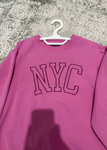 Pembe Oversize NYC Baskılı Sweatshirt - Görsel 3