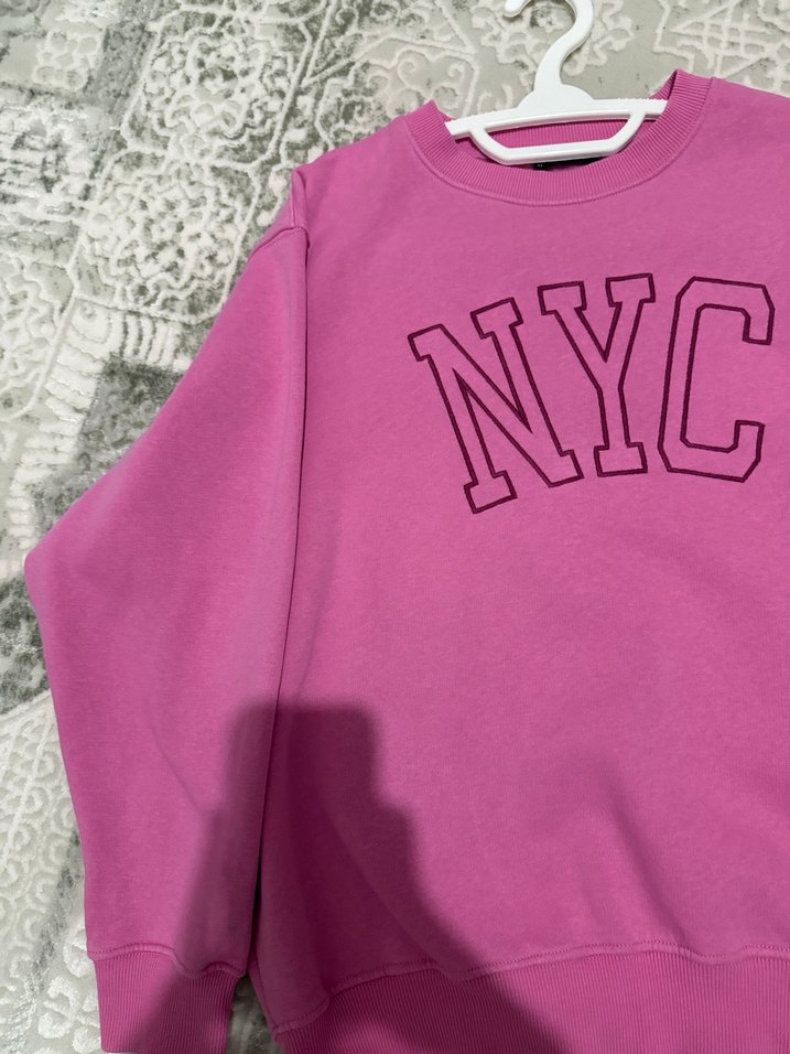 Pembe Oversize NYC Baskılı Sweatshirt - Görsel 2