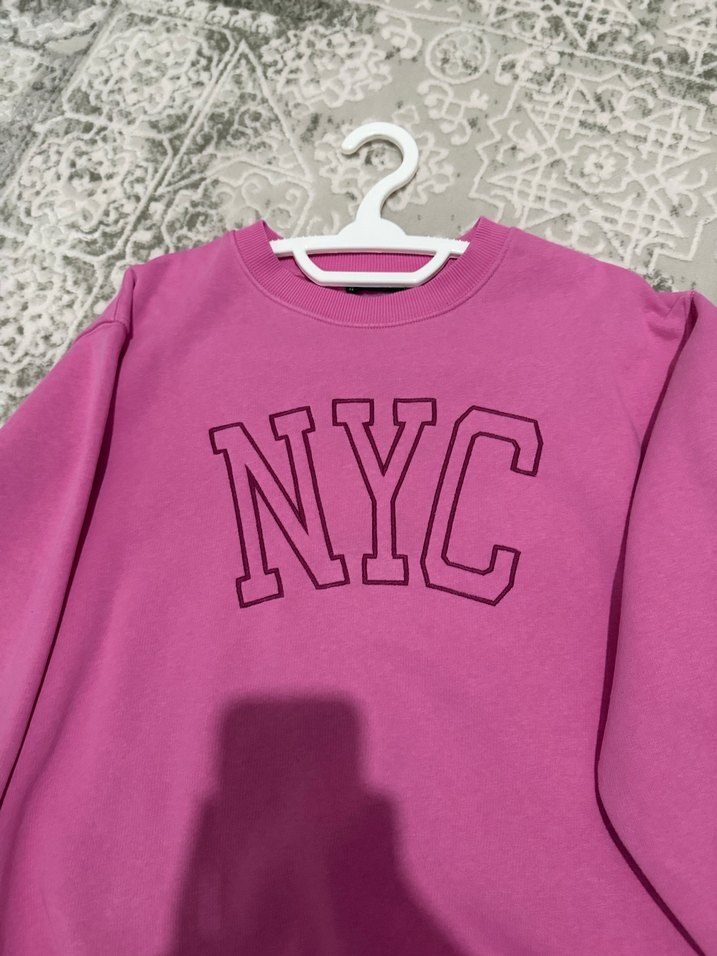 Pembe Oversize NYC Baskılı Sweatshirt - Görsel 3