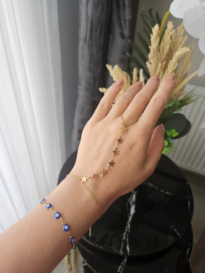 Altın Renkli Yıldızlı Bohem El Zinciri - Görsel 3