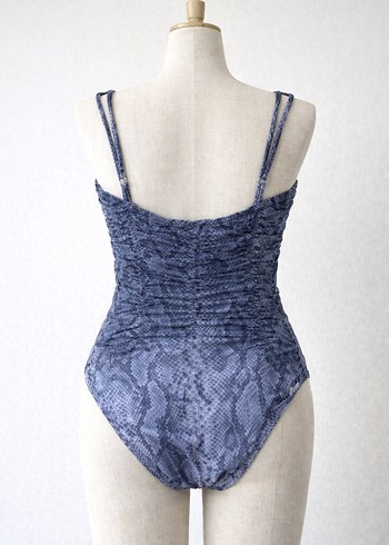 Dantel Detaylı Mavi Yılan Desenli Kadın Mayo - Görsel 2