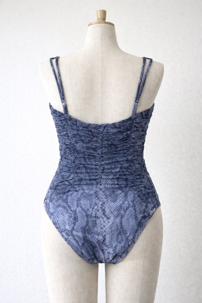 Dantel Detaylı Mavi Yılan Desenli Kadın Mayo - Görsel 2