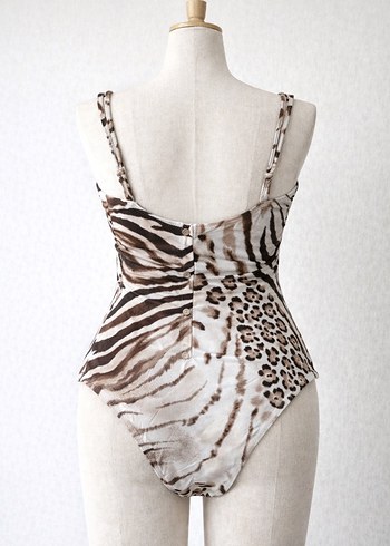 Bohem Zebra Desenli Uzun Kadın Destekli Mayo - Görsel 2