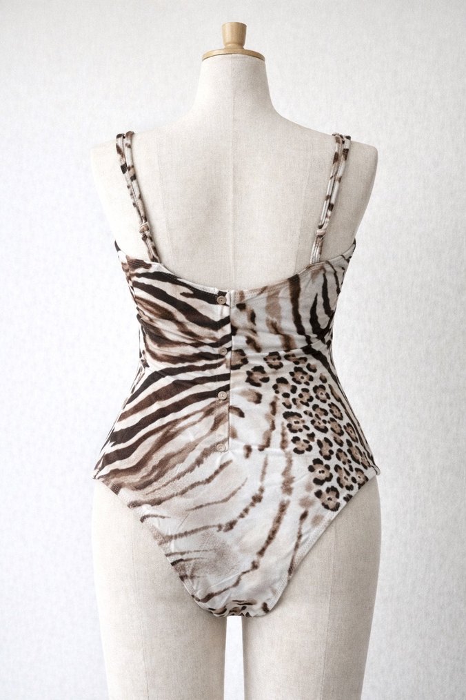 Bohem Zebra Desenli Uzun Kadın Destekli Mayo - Görsel 2