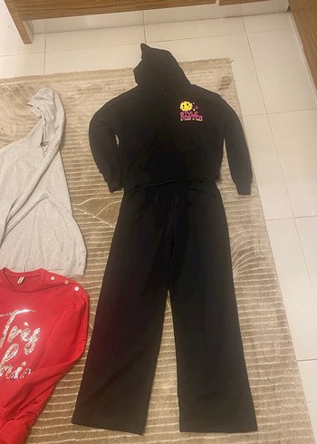 Kızlar için Gri Salaş Sweatshirt ve Eşofman - Görsel 3