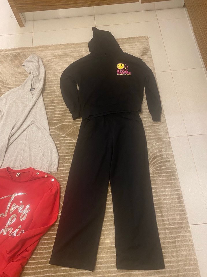 Kızlar için Gri Salaş Sweatshirt ve Eşofman - Görsel 3