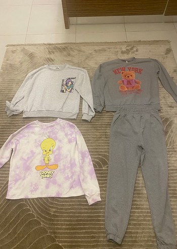 Gri Kız Sweatshirt ve Eşofman Takımı - Görsel 2