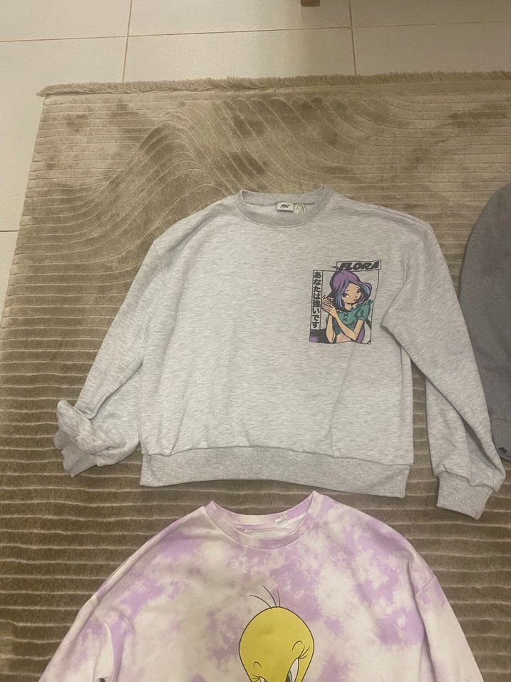 Gri Kız Sweatshirt ve Eşofman Takımı - Görsel 3