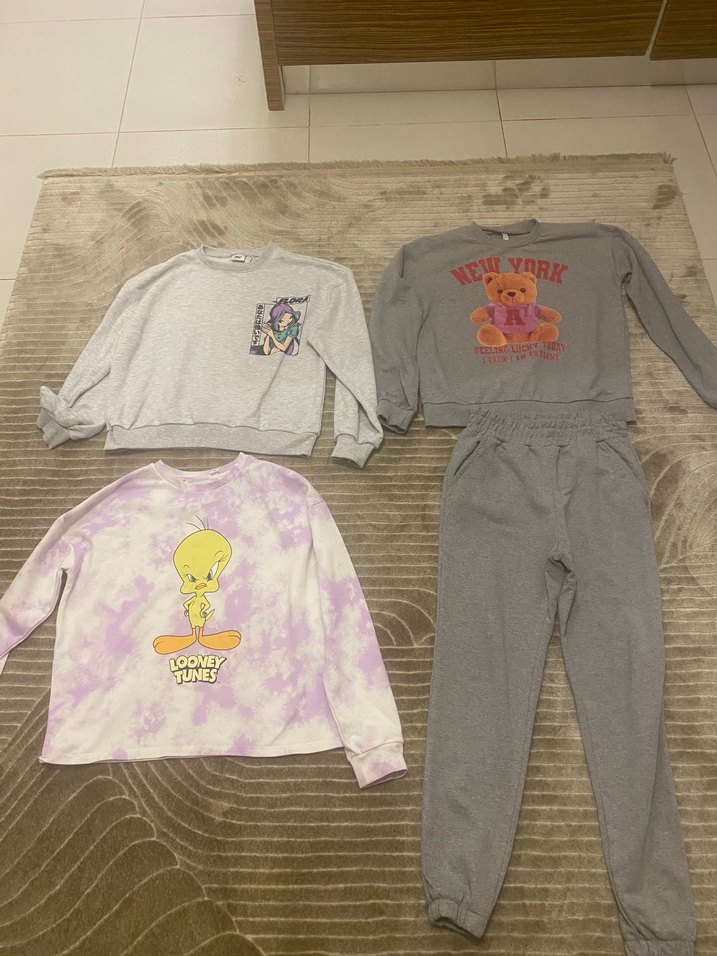 Gri Kız Sweatshirt ve Eşofman Takımı - Görsel 2