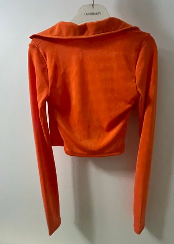 Bershka Turuncu Drapeli Uzun Kollu Mini Bluz
