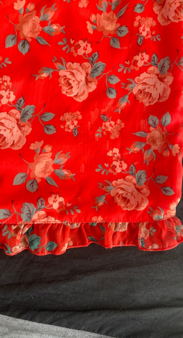Kırmızı Çiçek Desenli straplez mini - Görsel 3