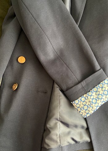 Lacivert Kadın Düğmeli Notch Yaka Blazer - Görsel 2