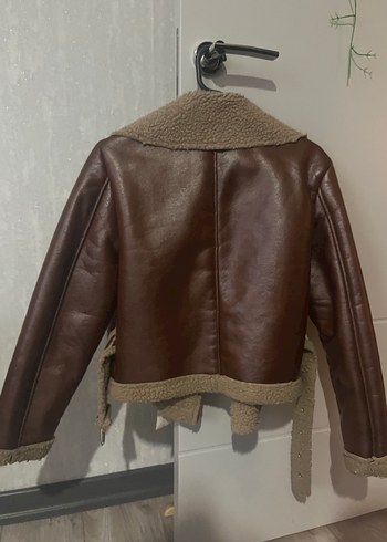 Kürklü Kahverengi Deri Kadın Ceket - Görsel 3