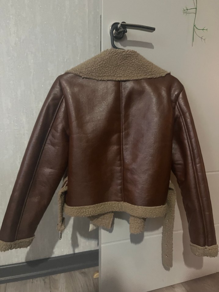 Kürklü Kahverengi Deri Kadın Ceket - Görsel 3
