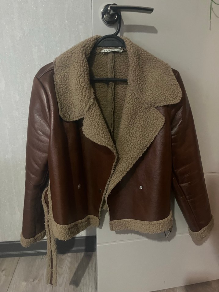 Kürklü Kahverengi Deri Kadın Ceket - Görsel 2