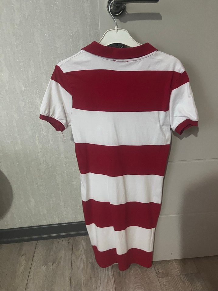 Kırmızı Beyaz Çizgili Kadın Elbise - Görsel 2