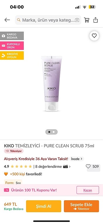 Kiko KIKO yüz temizleyici ve peeling