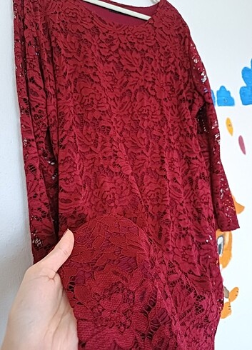 Diğer Kadın bordo dantelli elbise