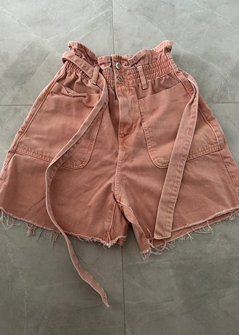 Zara Zara Pembe Bağcıklı Kadın Yüksek Bel Mini Şort