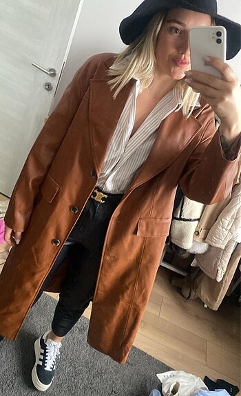 Bershka deri uzun ceket