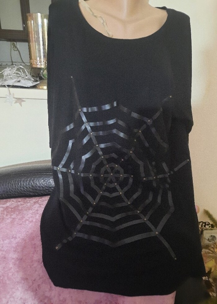 Deri detaylı bluz - Görsel 4