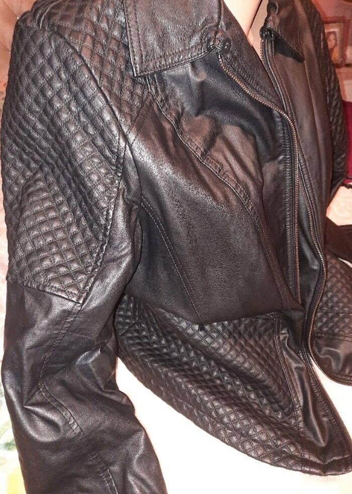 İçi sardonlu deri mont  - Görsel 4