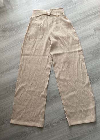 Bej Kemerli Keten Kadın Pantolon - Görsel 7