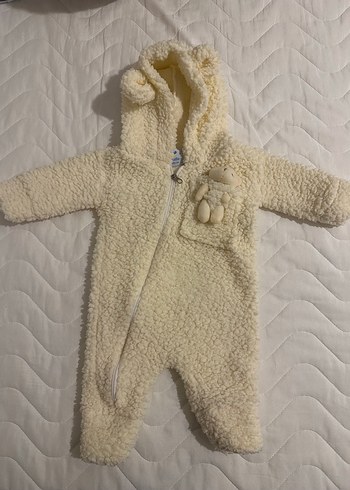 Beyaz Peluş Bebek Tulumu Ayıcık Detaylı - Görsel 4