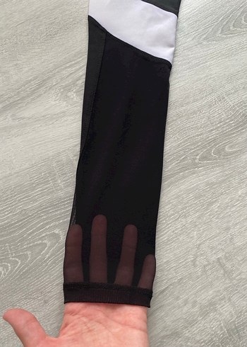 Siyah Beyaz Elastik Spor Tayt - Görsel 5