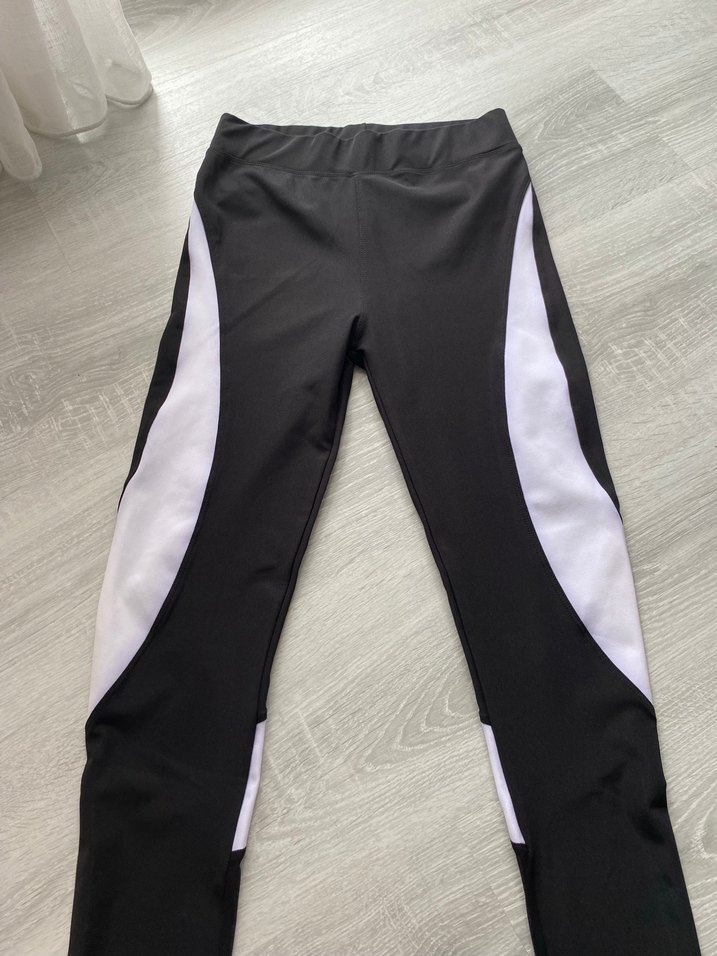 Siyah Beyaz Elastik Spor Tayt - Görsel 2