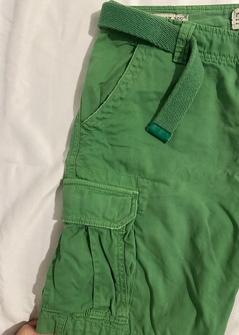 Erkek Yeşil Kemerli Kargo Şort - Görsel 3