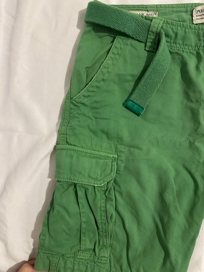 Erkek Yeşil Kemerli Kargo Şort - Görsel 3