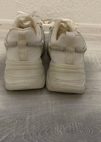 Beyaz Bağcıklı Kadın Dolgu Topuk Spor Ayakkabı - Görsel 4