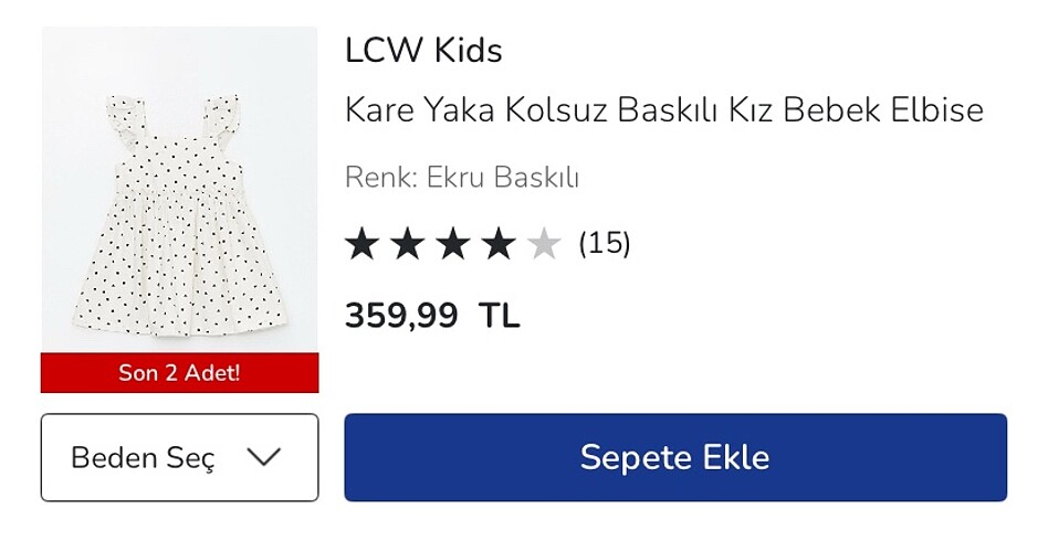 9-12 Ay Beden Bebek Yazlık Elbise