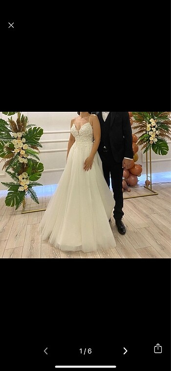 Çiçek işlemeli zarif ip askı gelinlik - Görsel 2