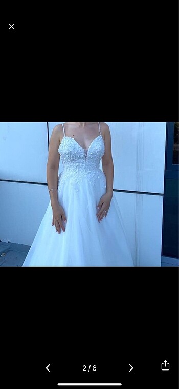 Çiçek işlemeli zarif ip askı gelinlik - Görsel 3