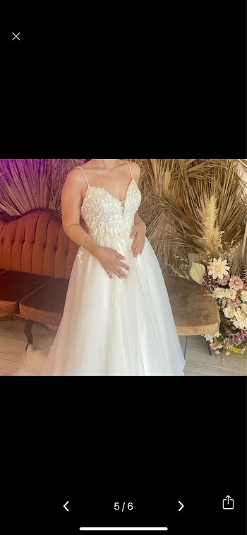 Çiçek işlemeli zarif ip askı gelinlik - Görsel 6