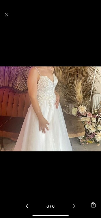 Çiçek işlemeli zarif ip askı gelinlik - Görsel 5