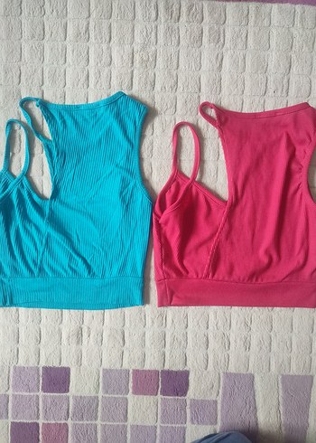 Ambar marka Pembe ve Mavi renk 2 adet Crop bluz fiyatıdır - Görsel 2