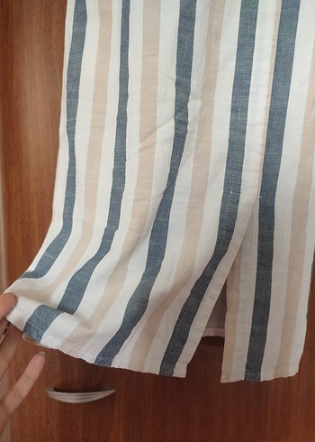 Elbise Bej Çizgili Uzun Askılı - Görsel 4