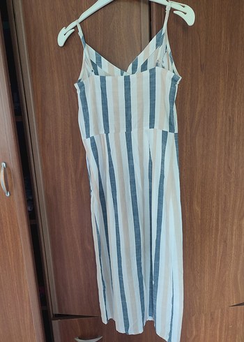 Elbise Bej Çizgili Uzun Askılı - Görsel 2