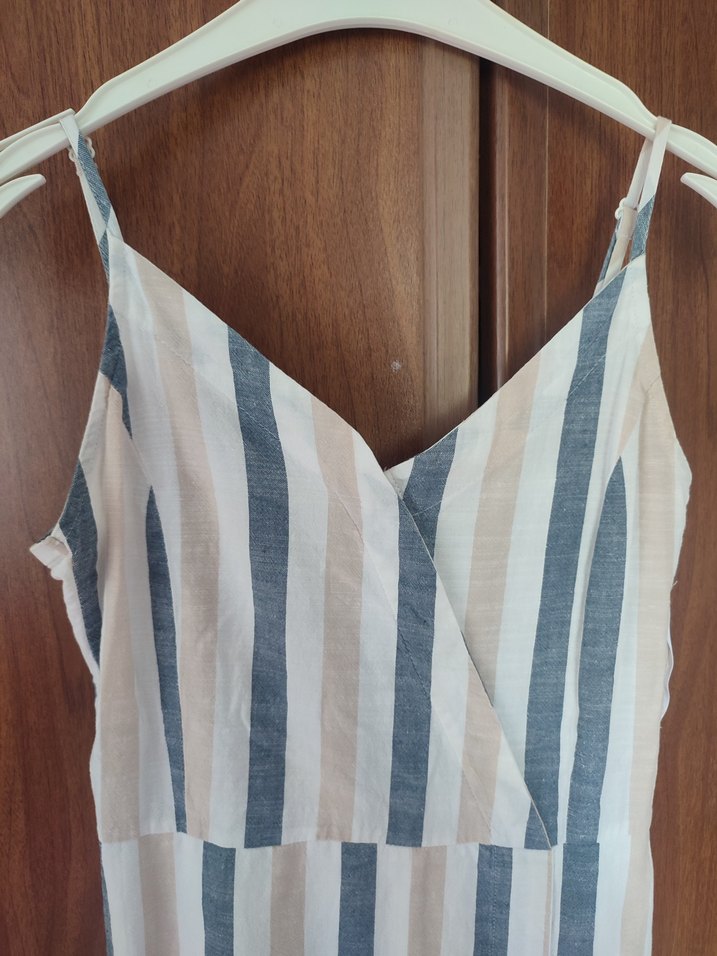 Elbise Bej Çizgili Uzun Askılı - Görsel 3