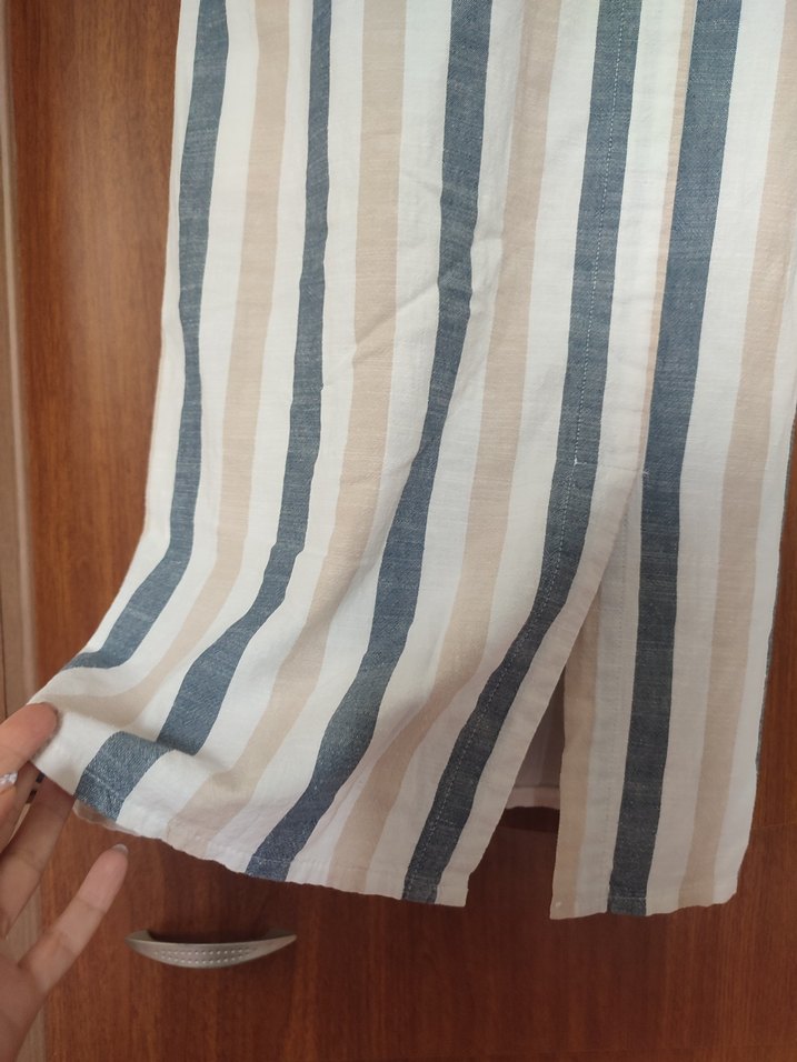 Elbise Bej Çizgili Uzun Askılı - Görsel 4