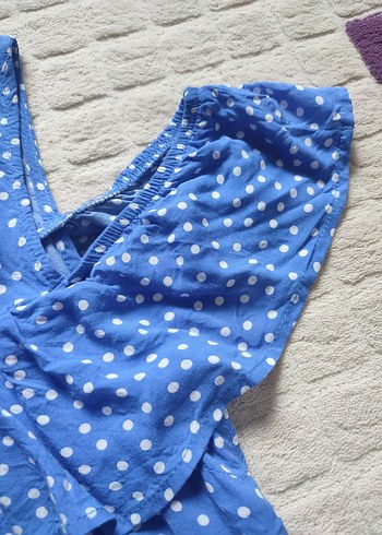 Bluz Mavi Puantiyeli Fırfırlı - Görsel 4