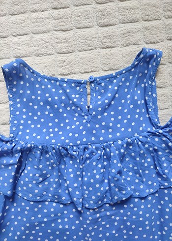 Bluz Mavi Puantiyeli Fırfırlı - Görsel 5