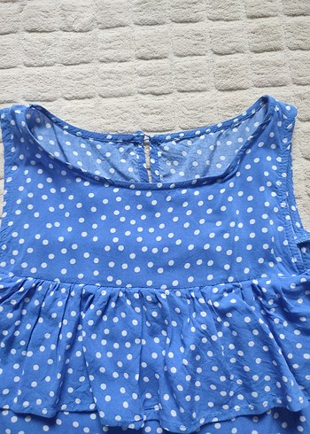 Bluz Mavi Puantiyeli Fırfırlı - Görsel 3